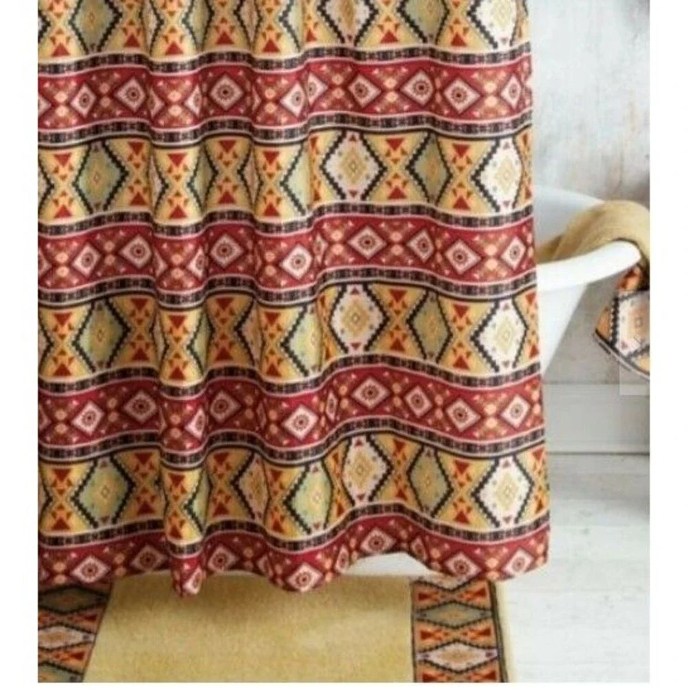 Southwest Rustic Ranch Fabric Shower Curtain Aztec Country Western Bathroom Bath